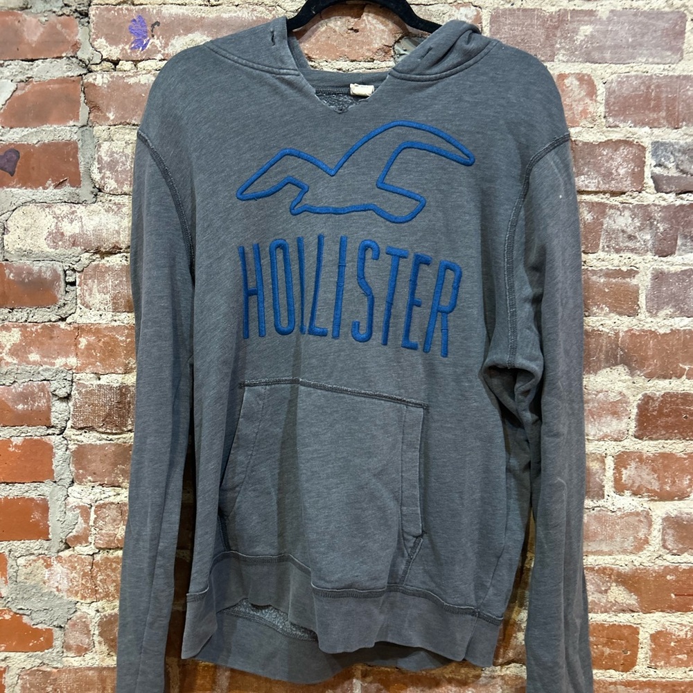 Hollister Charcoal Hoodie with Blue Logo